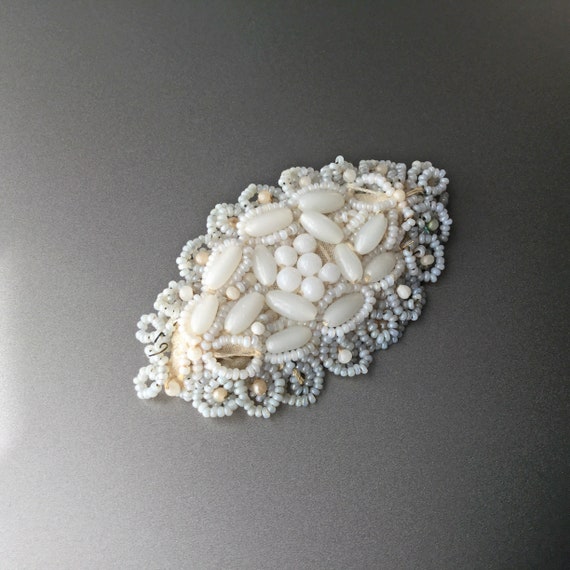 Antique White Mirco Beaded Wired Oval Marquise St… - image 2
