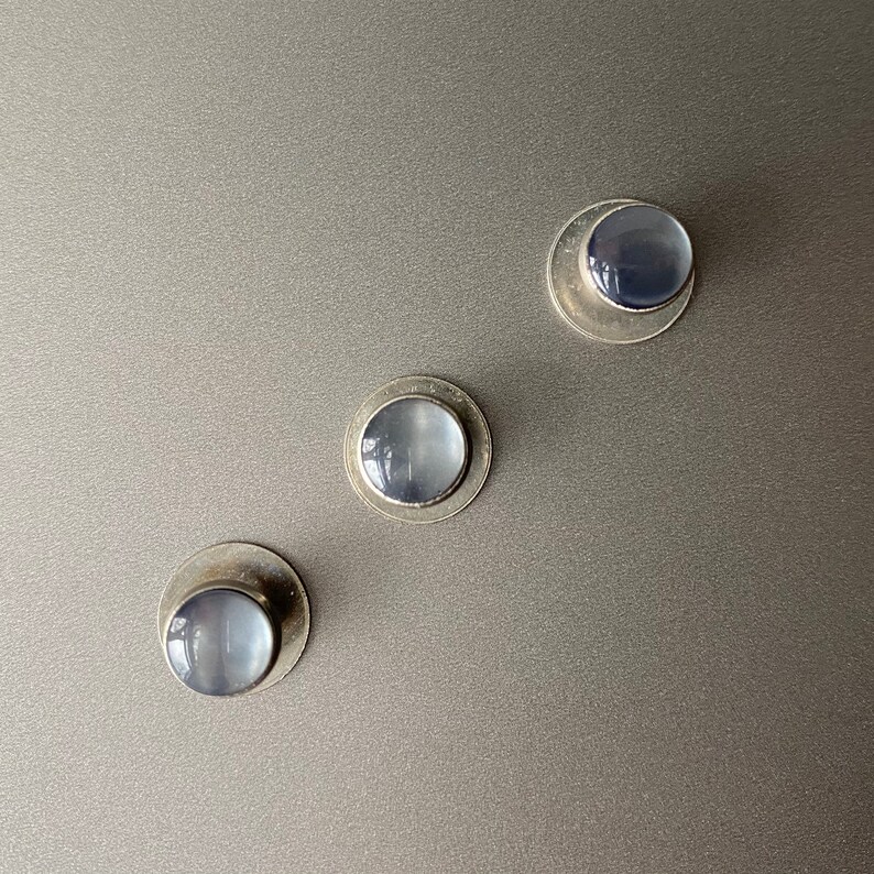 Round Collar Buttons with Silver Tone Edge Gray Moon Glow Tuxedo Shirt Studs