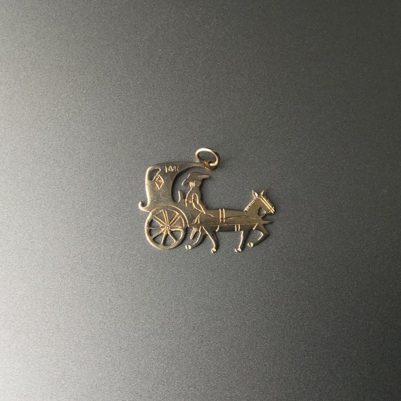 Horse and Carriage 14K Gold Pendant Charm - Horse… - image 2