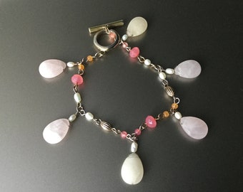 Ralph Lauren Gemstone Bracelet with Pearls and Toggle Clasp - Designer Signed Bracelet - w12B19