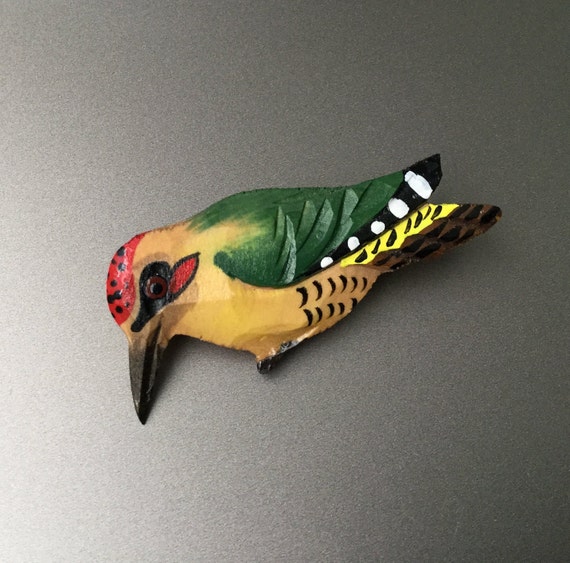 Carved Wood Hand Painted Woodpecker Flicka Bird B… - image 2