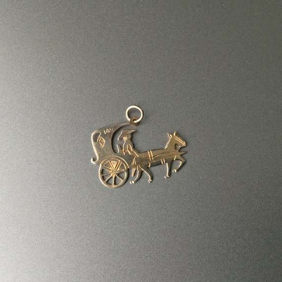 Horse and Carriage 14K Gold Pendant Charm - Horse… - image 4