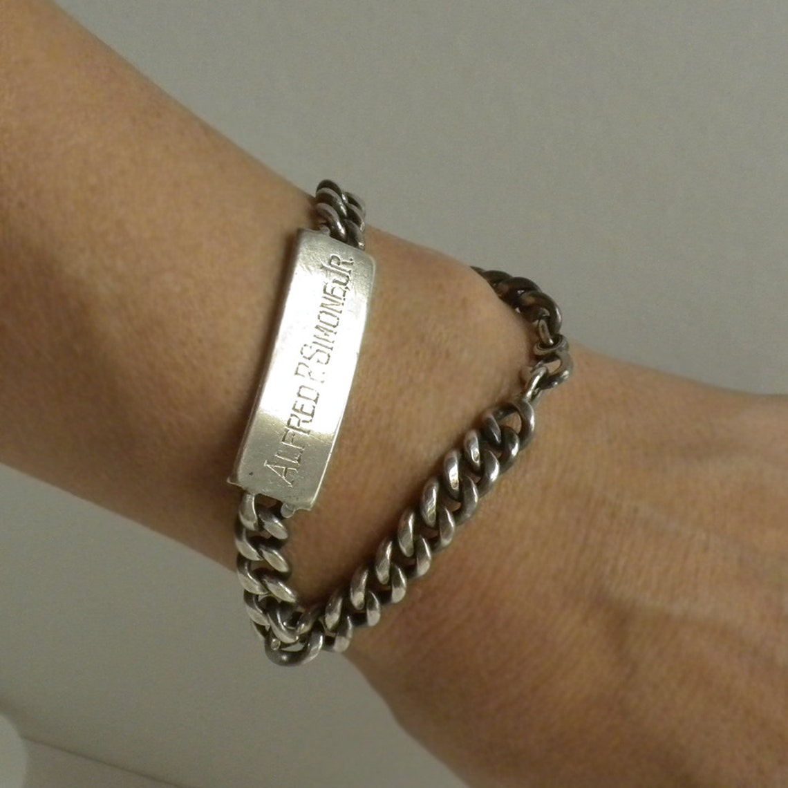 Vintage Crown Trifari Mens Sterling Silver ID Bracelet Etsy