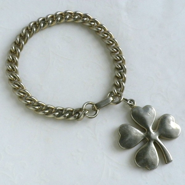 Vintage Four Leaf Clover Charm Bracelet - Shamrock Charm