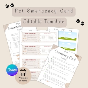 Tarjeta de billetera para el cuidado de mascotas en caso de emergencia, tarjeta de emergencia para mascotas editable, tarjeta de contacto de emergencia para mascotas, tarjeta Mis mascotas están solas en casa.