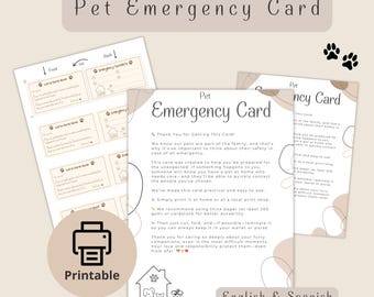 Pet Emergency Contact Card, Home Alone Printable, Editable Pet Safety Wallet Card, Dog Cat Sitter Info Template, Instant Digital Download.
