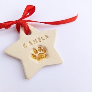 Enfeite memorial personalizado para animais de estimação, lembrança personalizada com pegada de argila, presente de condolências por perda de cães e gatos, decoração de Natal feita à mão para amantes de animais de estimação