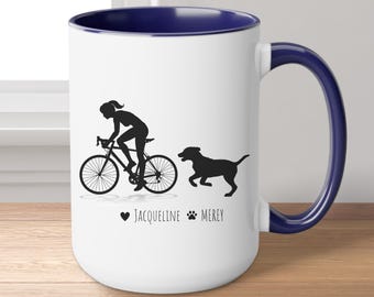 Bike-Dog Lover Mug, Personalized Cycling-Dog Enthusiast Gift, Custom Bike-Dog Cup with Name,Biker & Pup Aficionado Coffee Cup, Gift for Girl