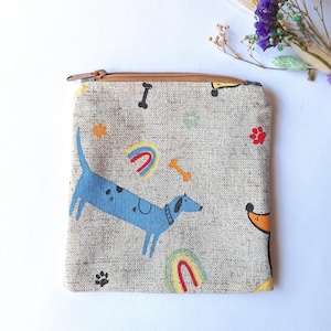Astuccio portapenne fatto a mano con stampa Dod, foderato e con cerniera, custodia per assorbenti igienici per cani, custodia per oggetti intimi, piccolo beauty case. Borsetta in tessuto per cani.