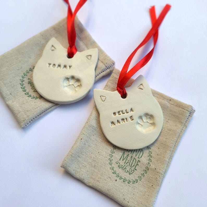 Personalized Cat Ornament: Custom Clay Paw Print Keepsake, Pet Memorial ...