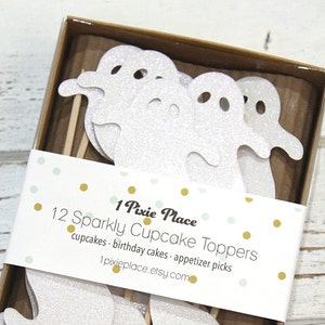 Halloween Cupcake Toppers - (Set of 12) Ghost toppers - Halloween Party decorations