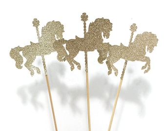 Carousel Horse Centerpiece Sticks (SET OF 3) - Pink or Gold Glitter