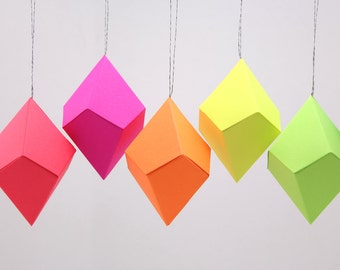 geometric paper gem ornaments paper diamonds neon bright etsy