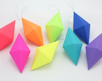 geometric paper gem ornaments paper diamonds neon bright etsy