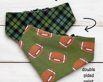 Pañuelo para perro con estampado de fútbol americano - Cuadros otoñales, diseños reversibles - Sin nudos - Fácil de poner y quitar