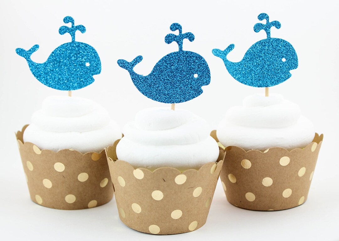 Whale Cupcake Toppers Set of 12 Baby Shower, Nautical, Ocean Theme Etsy