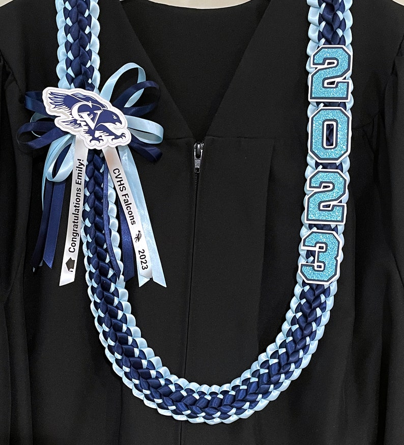 CUSTOM Graduation Lei for any school High School or College grad lei, custom school logo & colors Class of 2024 Personalized image 2