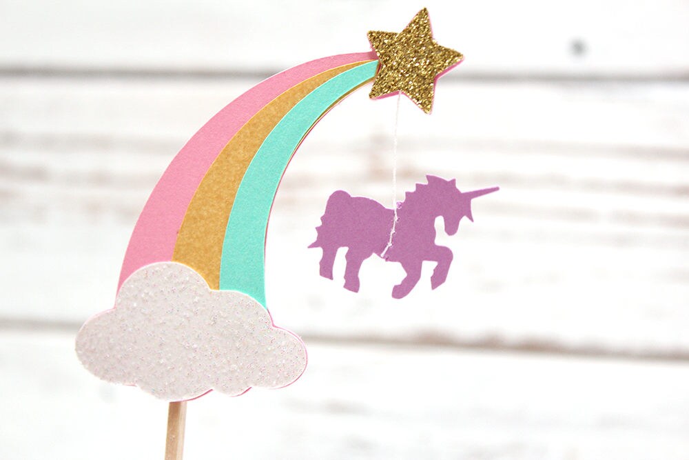 Rainbow Unicorn Cupcake Toppers Set of 12 Pastel rainbow Etsy
