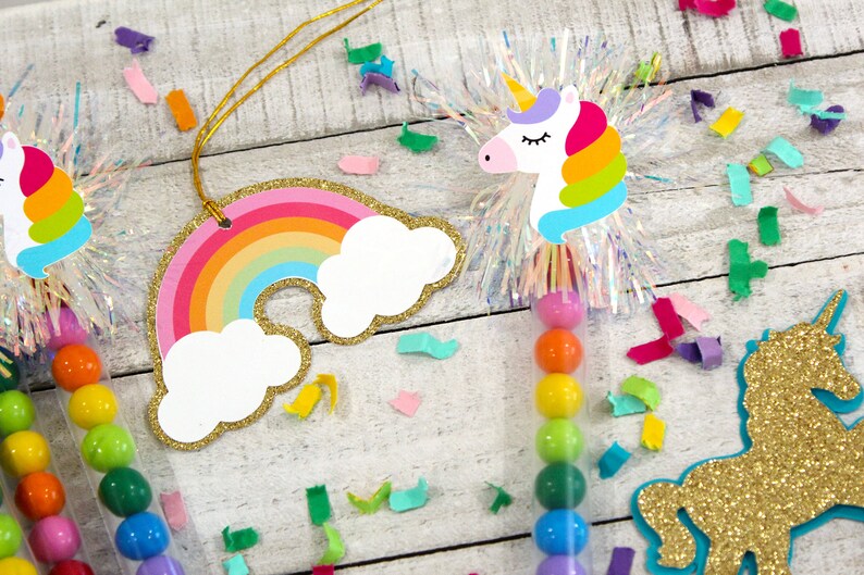 Set of 10 Unicorns and Rainbows Birthday Favors Party Favors Rainbow Unicorn Candy Wand Favors