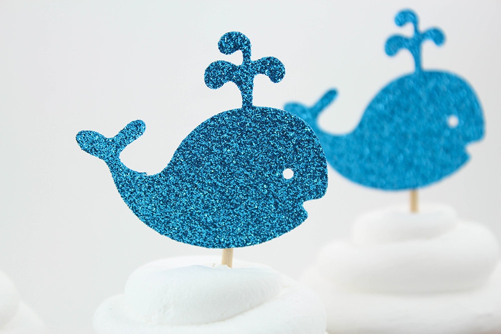 Whale cupcake toppers Set of 12 baby shower nautical Etsy