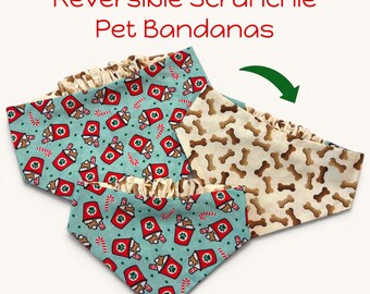 Pañuelo navideño para perros con diseño de taza para cachorros - Diseños reversibles - Sin nudos - Fácil de poner y quitar