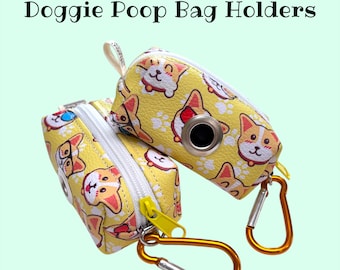 Dispensadores de bolsas para excrementos de perro - Estampado de Corgi - Dispensador de bolsas para perros hecho a mano