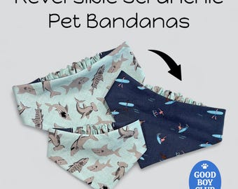 Pañuelo reversible para perros - Sin nudos - Fácil de poner y quitar, pañuelo de tiburón