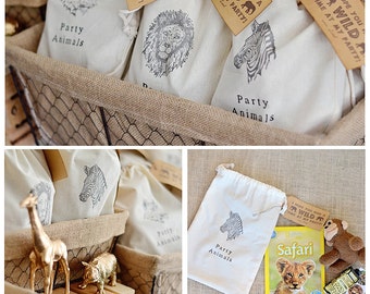 Jungle Safari Muslin Favor Bags - Party Animals, Set of 10