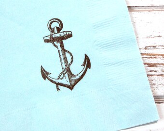 Nautical Party Napkins - Set of 25 - 3 ply, 1/4 fold Luncheon napkins - Anchor