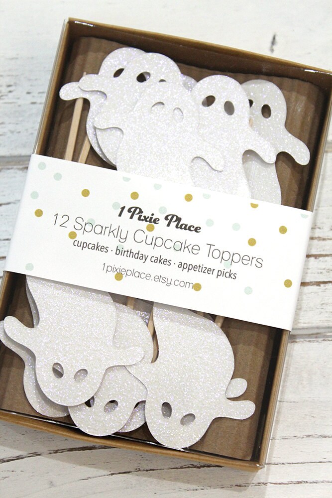 Halloween Cupcake Toppers - (Set of 12) Ghost toppers - Halloween Party decorations