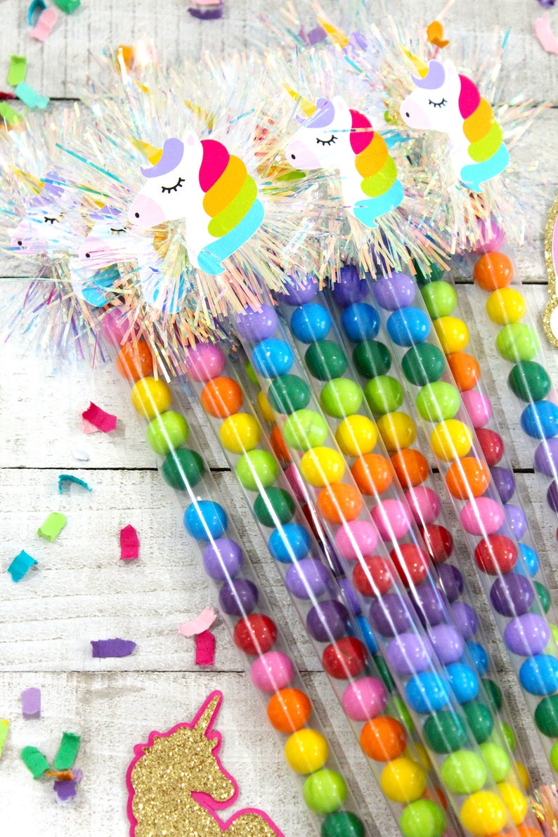 Set of 10 Unicorns and Rainbows Birthday Favors Party Favors Rainbow Unicorn Candy Wand Favors