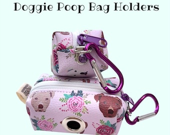Soporte para bolsas de excrementos de perro – Estampado de caras de perros, dispensador de mosquetón para correa