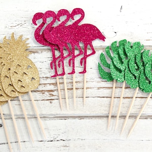 Tropical Party Cupcake Toppers - Set of 12 - Luau, Hawaiian Party theme, Aloha, Island life