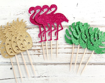Tropical Party Cupcake Toppers - Set of 12 - Luau, Hawaiian Party theme, Aloha, Island life
