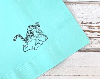 Winnie the Pooh & Tigger Party Napkins - Set of 25 - 3 ply, 1/4 fold Luncheon napkins - Personalization available - Pooh and Piglet, tigger