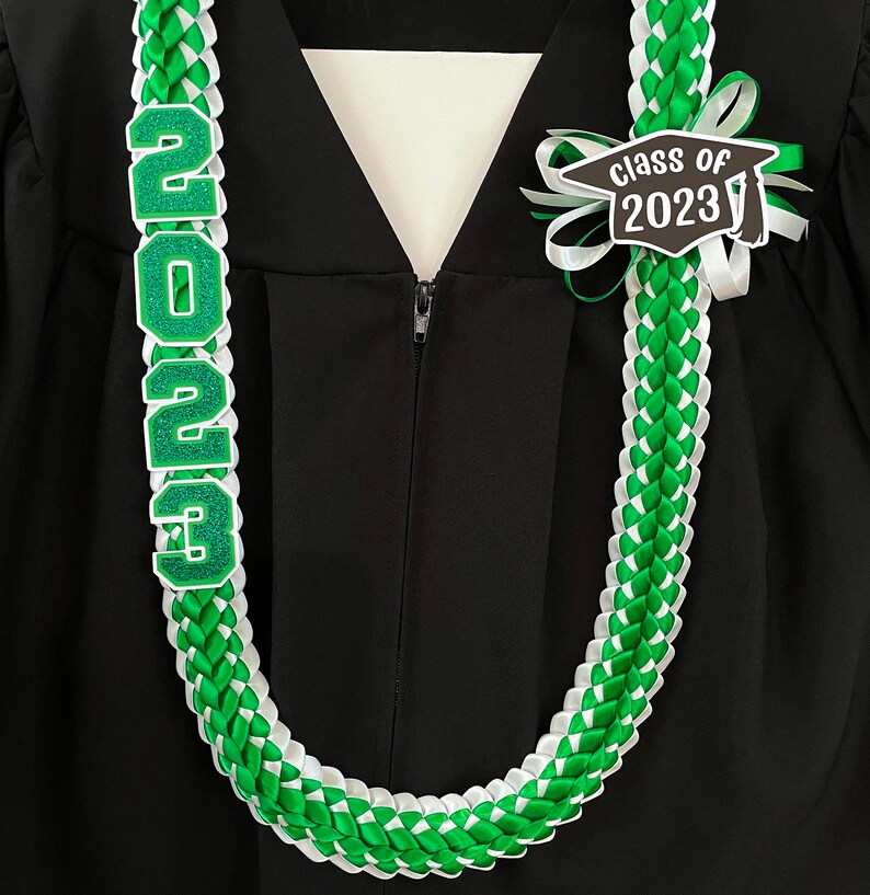 2024 Graduation Leis Double Braided Ribbon Lei Class of 2024 Personalized graduate name, custom school colors satin ribbon lei image 2