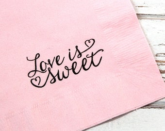 Love is Sweet Bridal Shower Napkins - Set of 25 - 3 ply, 1/4 fold Luncheon napkins