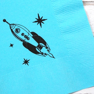 Space Rocket Party Napkins - Set of 25 - 3 ply, 1/4 fold Luncheon napkins - Personalization available