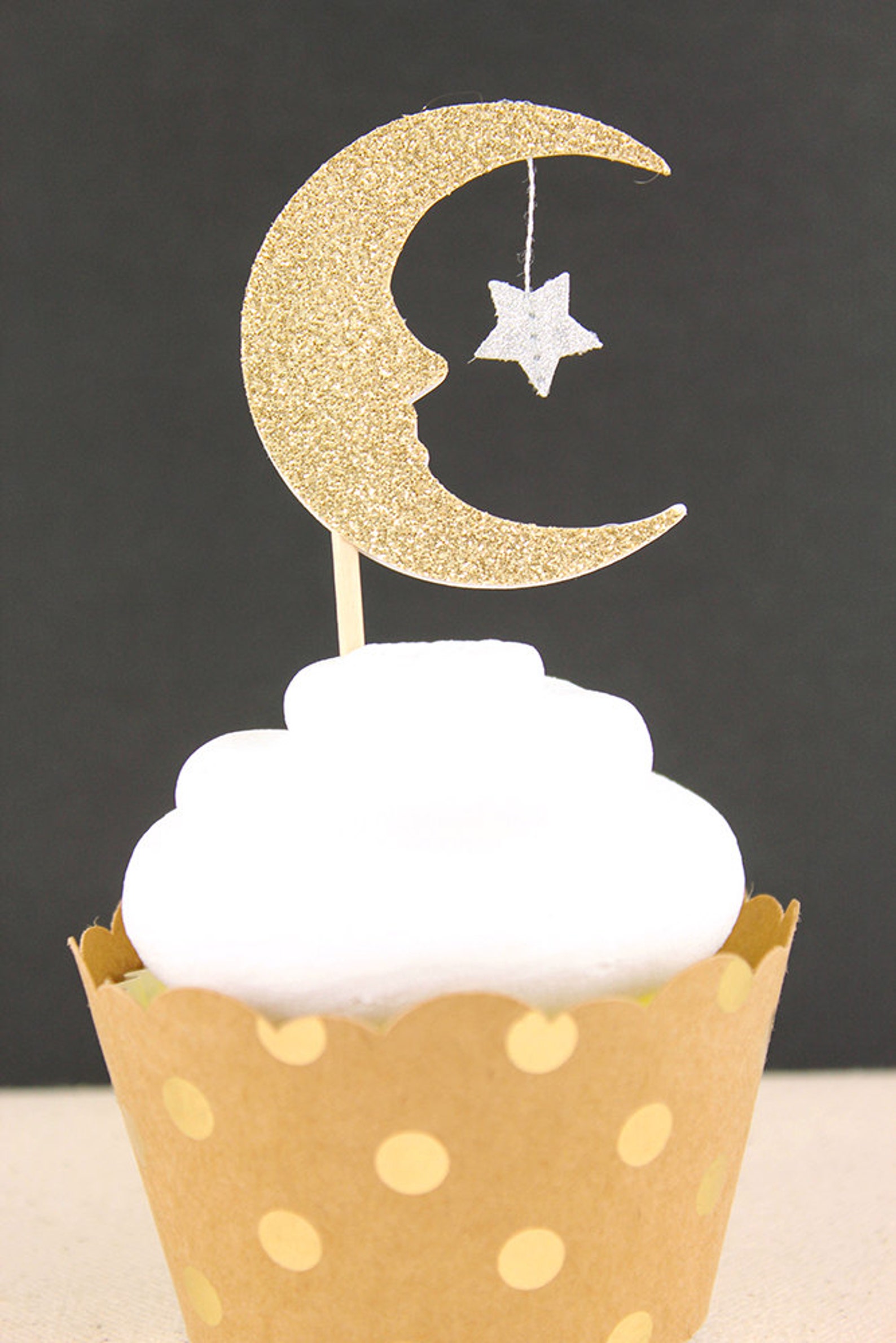 Moon and Star Glitter Cupcake Toppers Set of 12 | Etsy