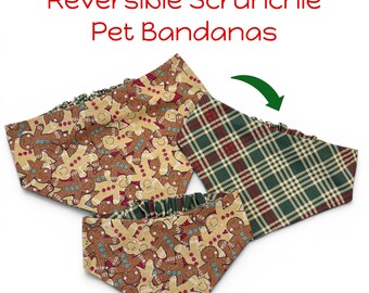 Pañuelo navideño para perro con diseño de hombre de jengibre - Diseños reversibles - Sin nudos - Fácil de poner y quitar