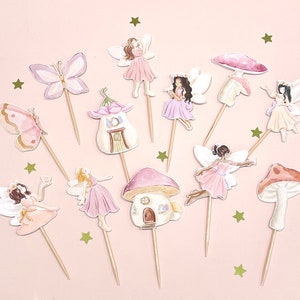 Fairy Cupcake Toppers - Set of 12 Double Sided, Enchanted forest fairies, watercolor fairies, magical princess fairy, garden fairies