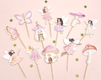 Fairy Cupcake Toppers - Set of 12 Double Sided, Enchanted forest fairies, watercolor fairies, magical princess fairy, garden fairies