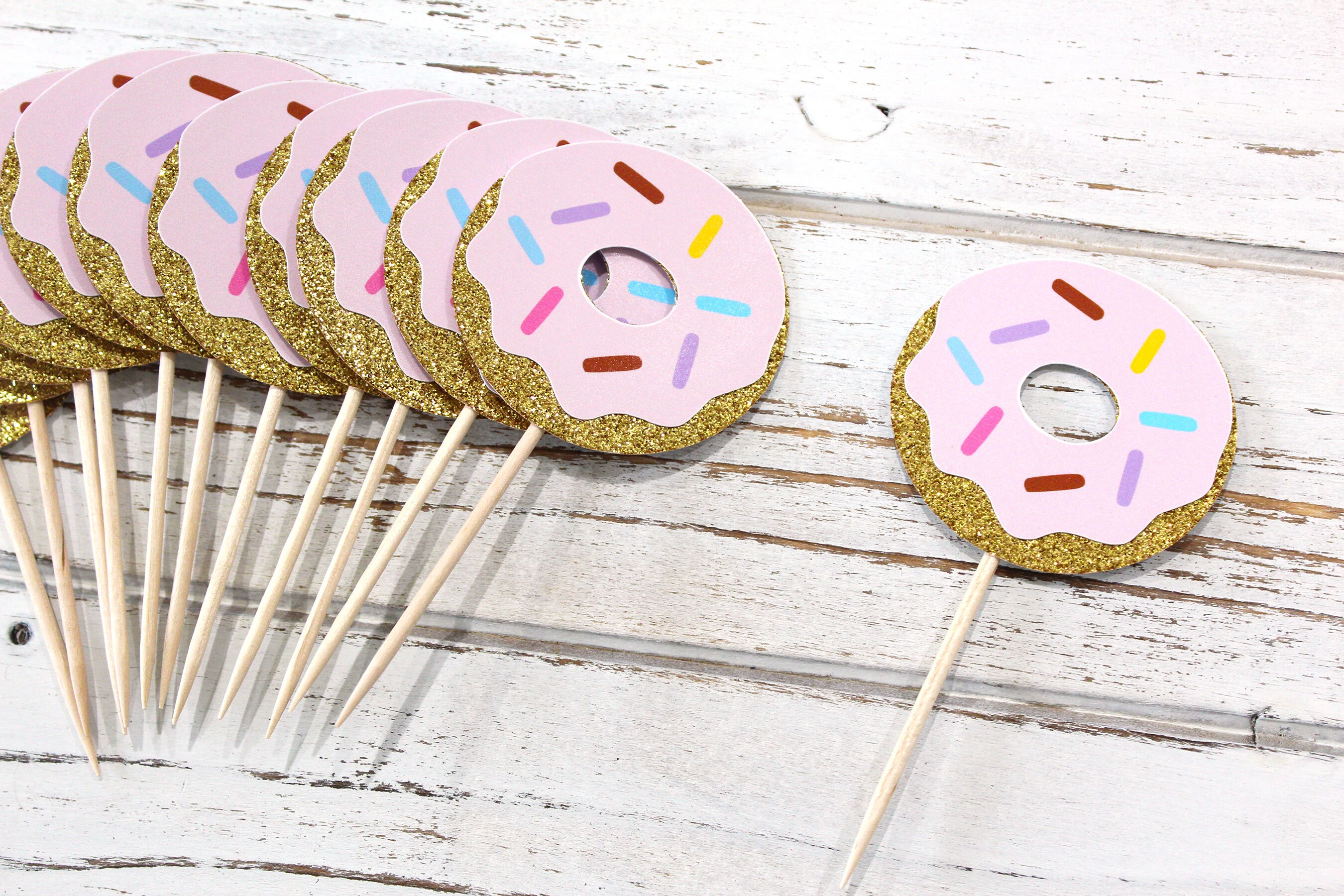 Donut Cupcake Toppers Baby's 1st Birthday Pink and Gold - Etsy