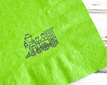 Train Party Napkins - Set of 25 - 3 ply, 1/4 fold Luncheon napkins - Choo Choo Train, Steam train, locomotive, Railroad train