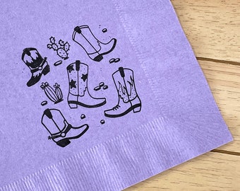 Cowboy Boots Party Napkins - Set of 25 - 3 ply, 1/4 fold Luncheon napkins - Personalization available - Western theme, cowgirl