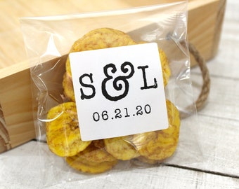 Monogram Wedding Favors Labels- Set of 20 - 2" round or square labels  - cellophane bags available