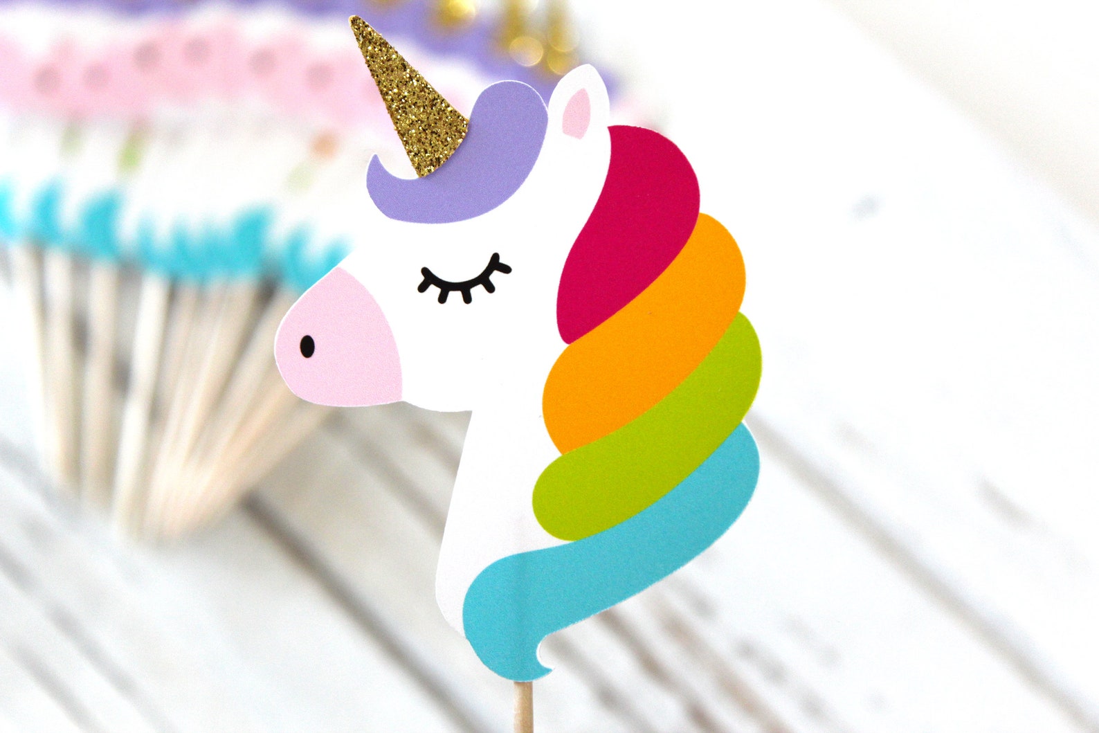 Unicorn Cupcake Toppers Set of 12 Etsy