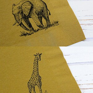 Cotton & Linen Napkins with Safari Animals, Set of 4 Tied with Jute main image 1