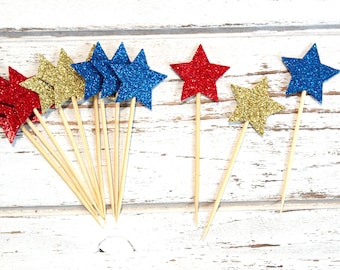 Stars Mini Cupcake Toppers - Set of 12 - Choose your color