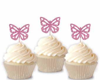 Butterfly Mini Cupcake Toppers - Set of 12 - Choose your color